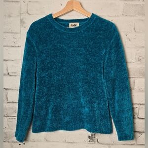 Vintage 90s Northern Reflections Teal Chenille Sweater Cozy Soft Knit